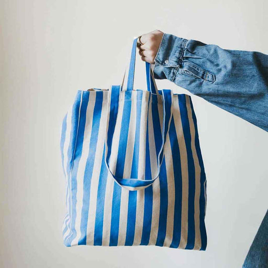 Omom Canvas Striped Tote Bag - Blue - re - souL