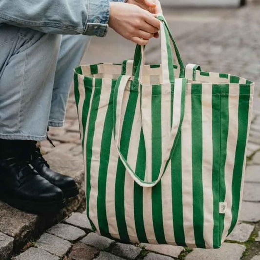 Omom Canvas Striped Tote Bag - Green - re - souL