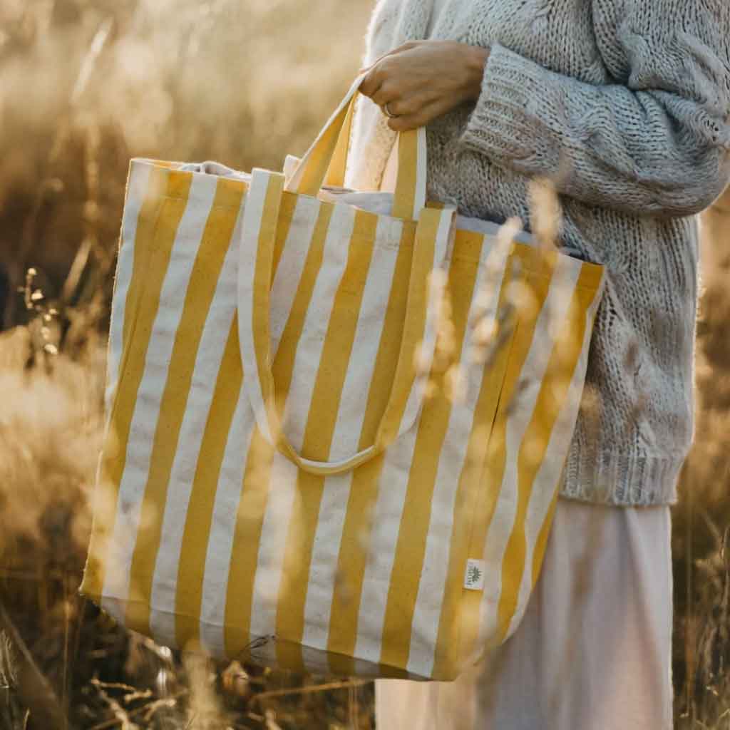 Omom Canvas Striped Tote Bag - Yellow - re - souL