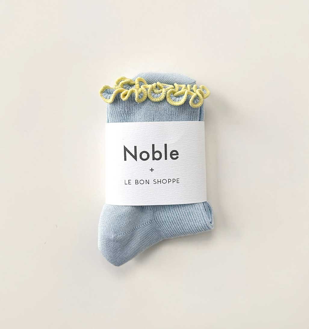 Petite Ruffled Modal Socks - Baby Blue/Butter - re - souL