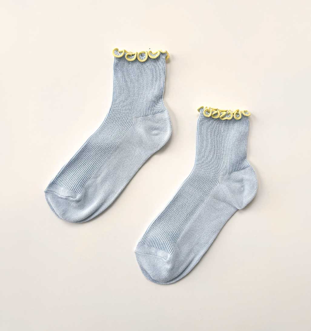 Petite Ruffled Modal Socks - Baby Blue/Butter - re - souL