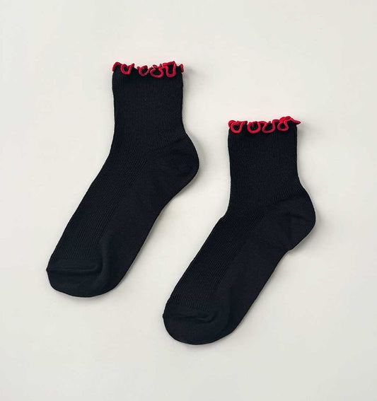 Petite Ruffled Modal Socks - Black/Red - re - souL