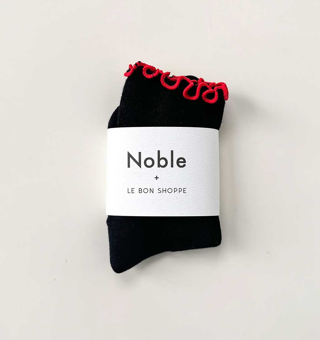 Petite Ruffled Modal Socks - Black/Red - re - souL