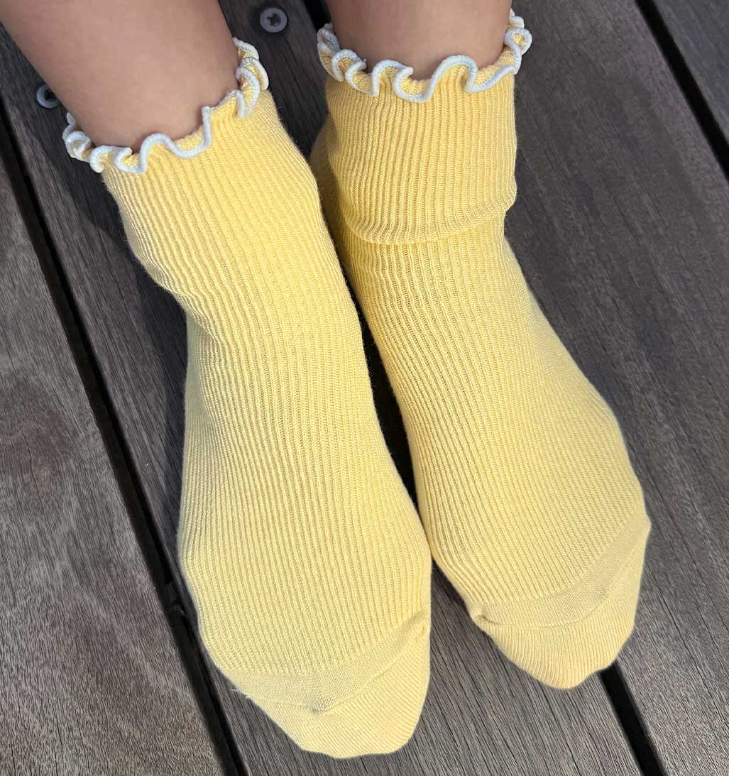 Petite Ruffled Modal Socks - Butter/Baby Blue - re - souL