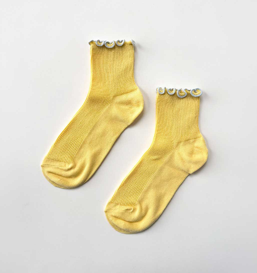 Petite Ruffled Modal Socks - Butter/Baby Blue - re - souL