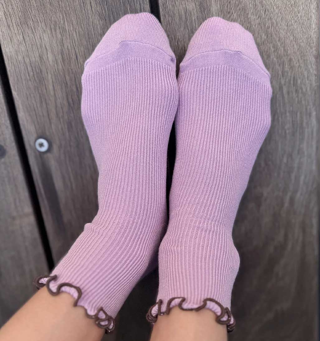 Petite Ruffled Modal Socks - Lilac/Brown - re - souL