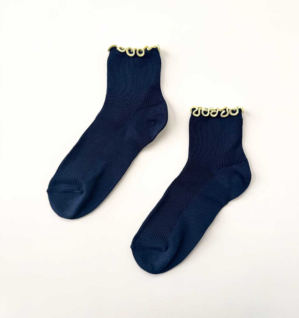 Petite Ruffled Modal Socks - Navy/Butter - re - souL