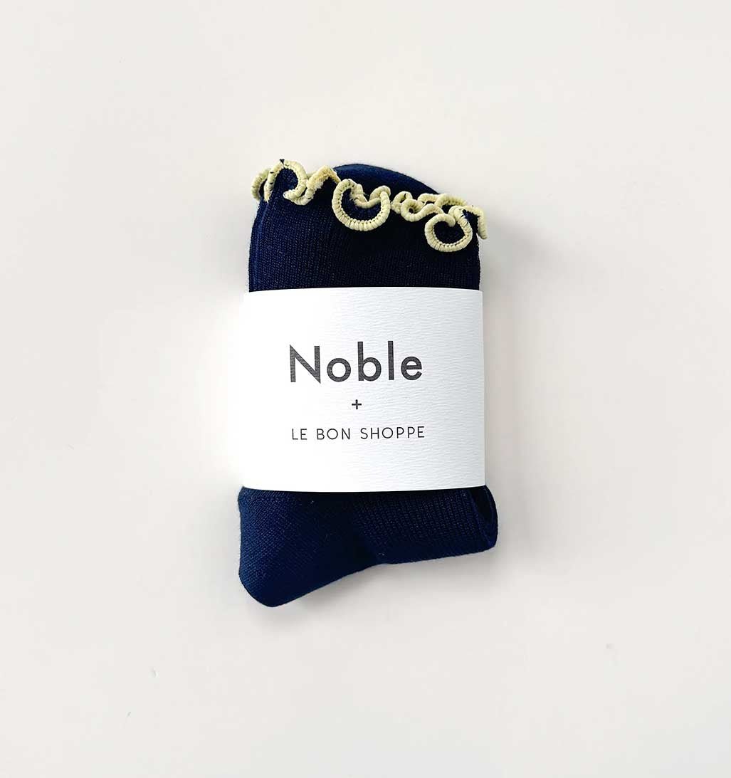 Petite Ruffled Modal Socks - Navy/Butter - re - souL