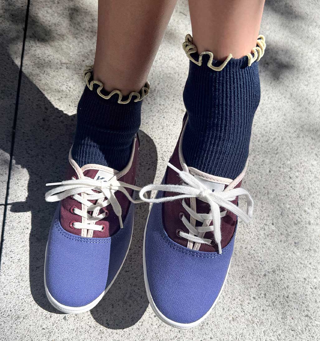 Petite Ruffled Modal Socks - Navy/Butter - re - souL