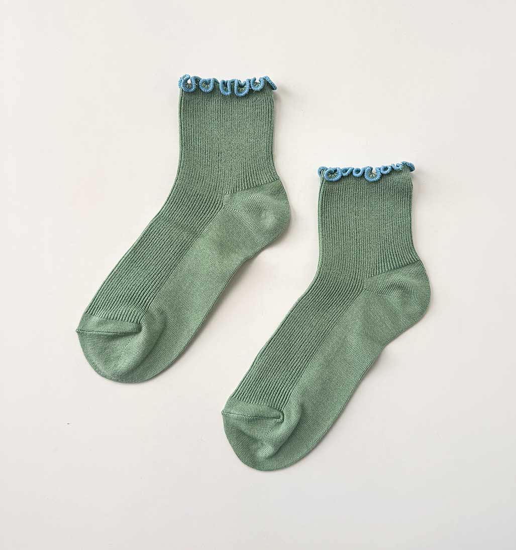 Petite Ruffled Modal Socks - Sea Glass/Powder Blue - re - souL