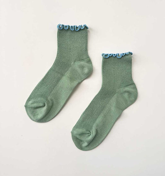 Petite Ruffled Modal Socks - Sea Glass/Powder Blue - re - souL