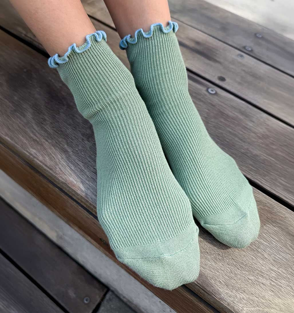 Petite Ruffled Modal Socks - Sea Glass/Powder Blue - re - souL