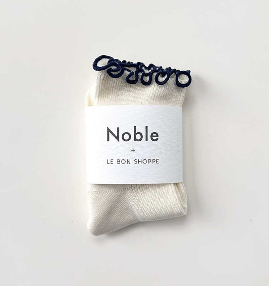 Petite Ruffled Modal Socks - Soft White/Navy - re - souL
