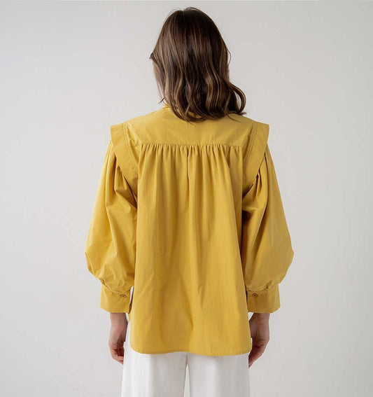 Pleated Balloon Sleeve Blouse - Mustard - re - souL