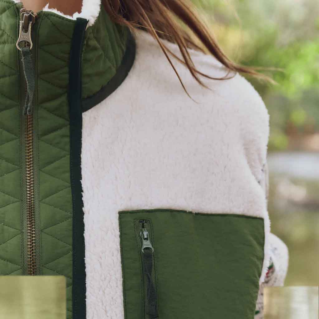 Plush Tundra Vest - Cream & Army - re - souL