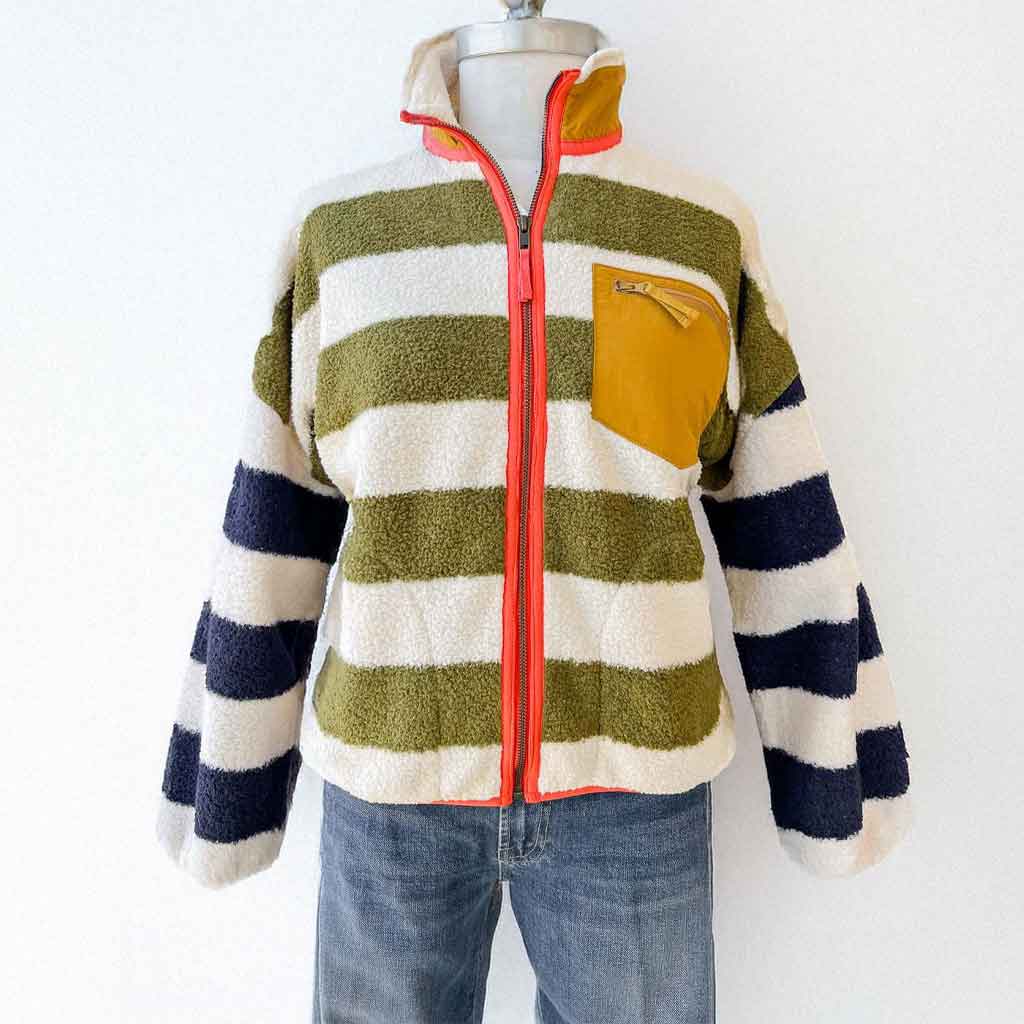 Plush Zip Up Coat - Heritage Stripe - re - souL