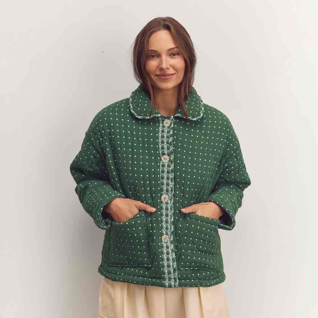 Polka Dot Quilted Jacket - Green