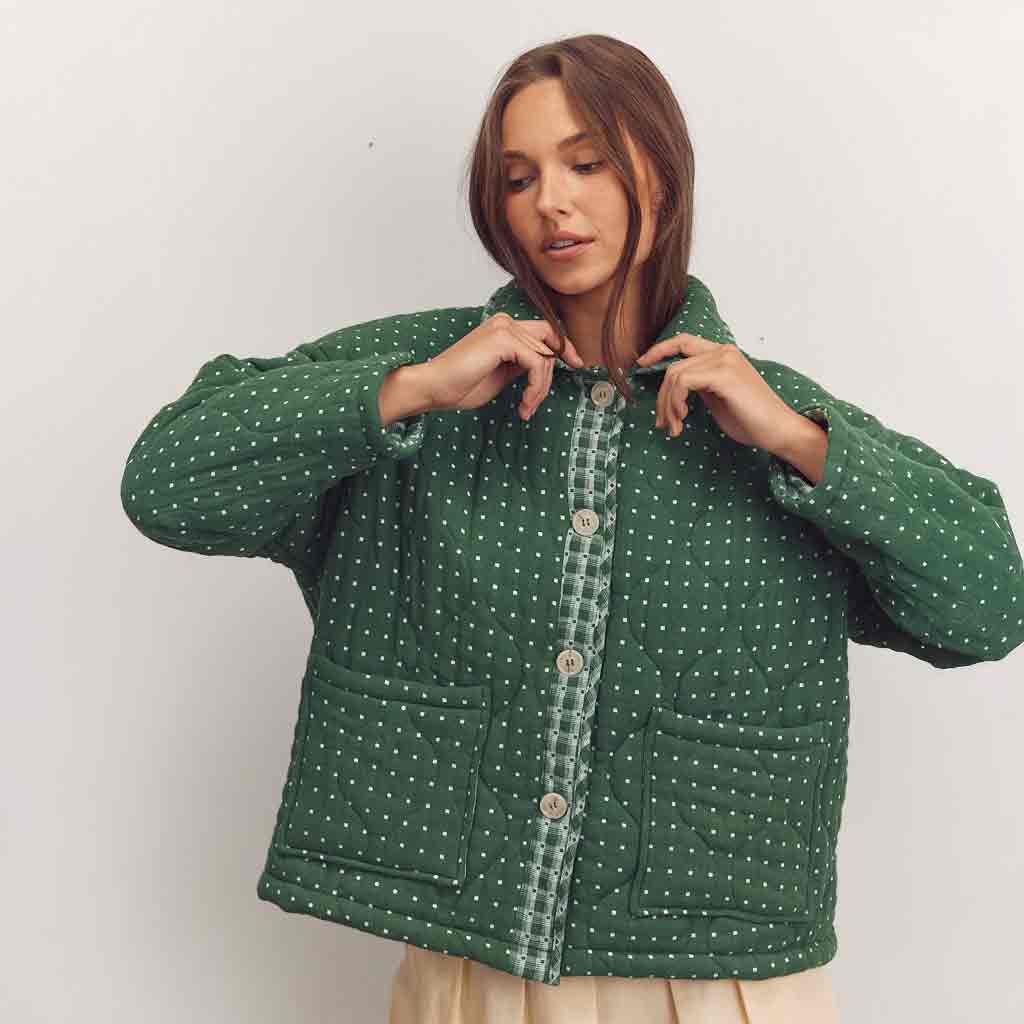 Polka Dot Quilted Jacket - Green