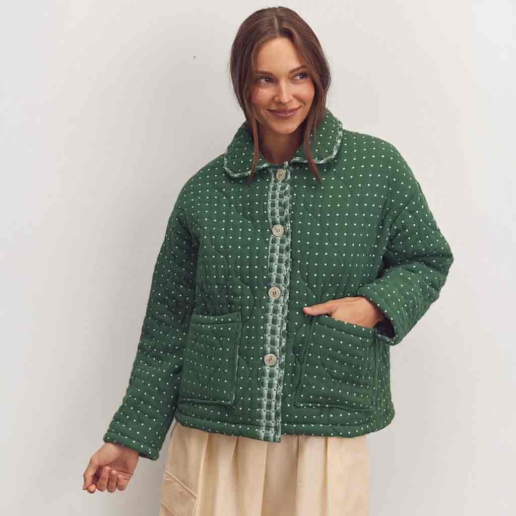 Polka Dot Quilted Jacket - Green