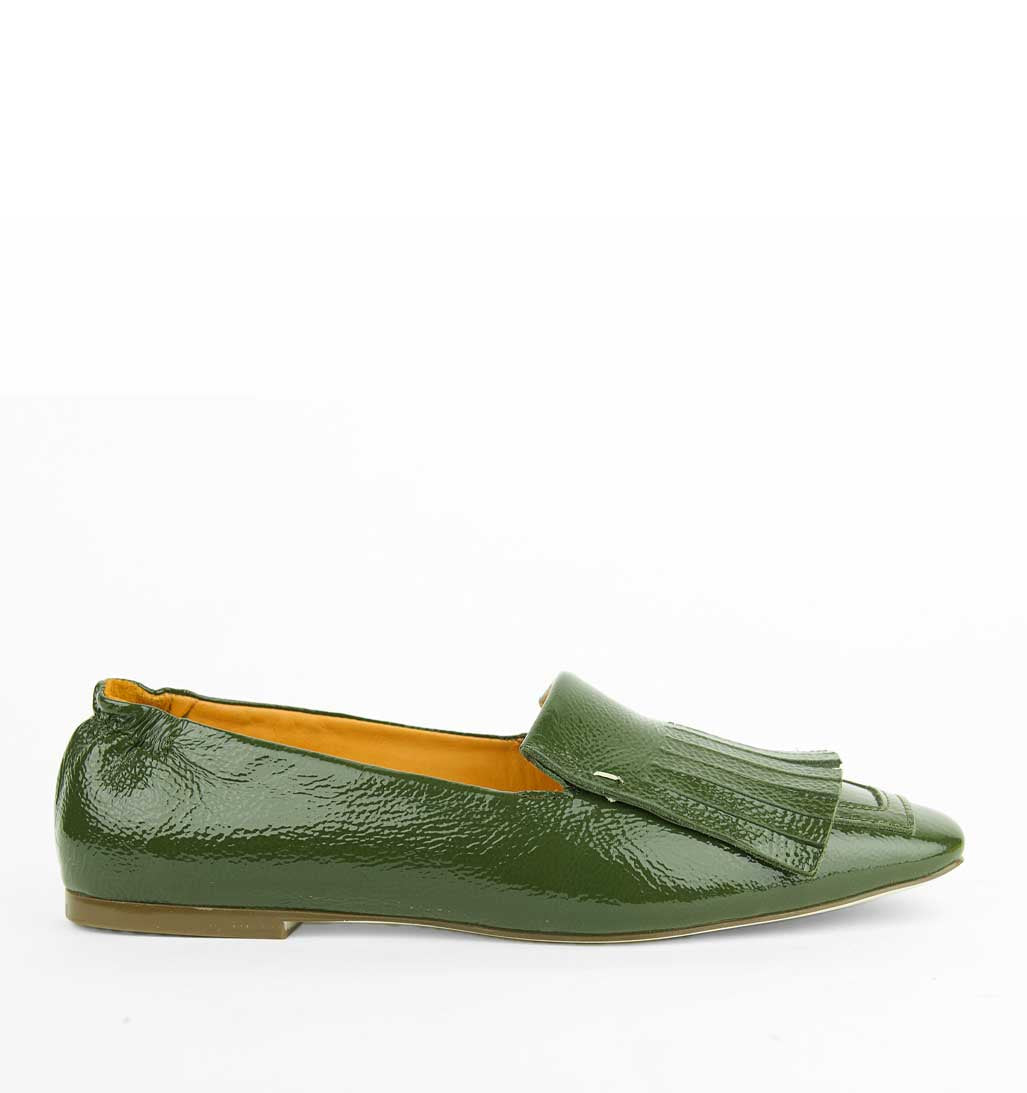 Lorna Kiltie Flat - Forest Green Patent