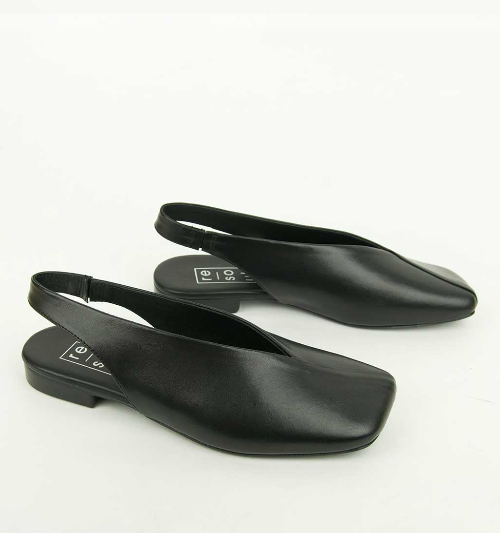 Mia Slingback Flat - Black Leather
