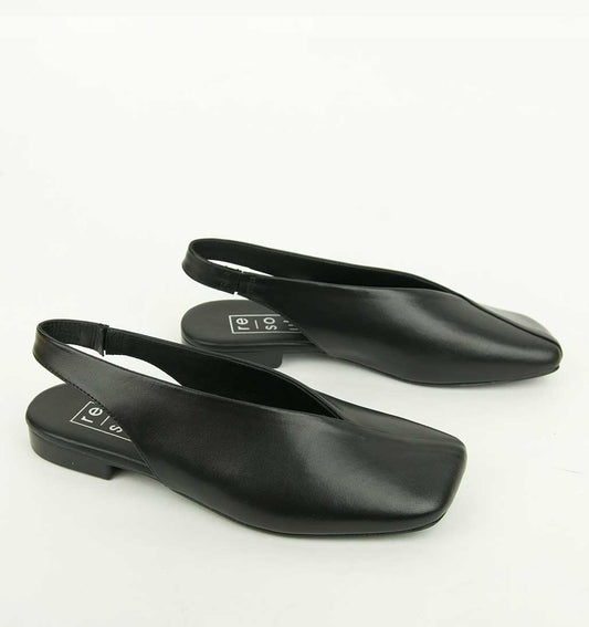 Mia Slingback Flat - Black Leather