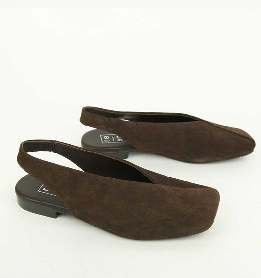 Mia Slingback Flat - Brown Suede