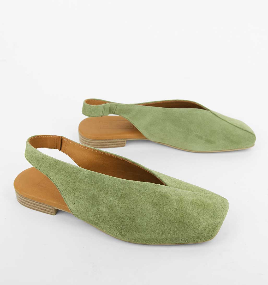 Mia Slingback Flat - Olive Suede