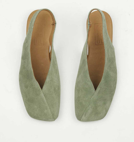 Mia Slingback Flat - Olive Suede