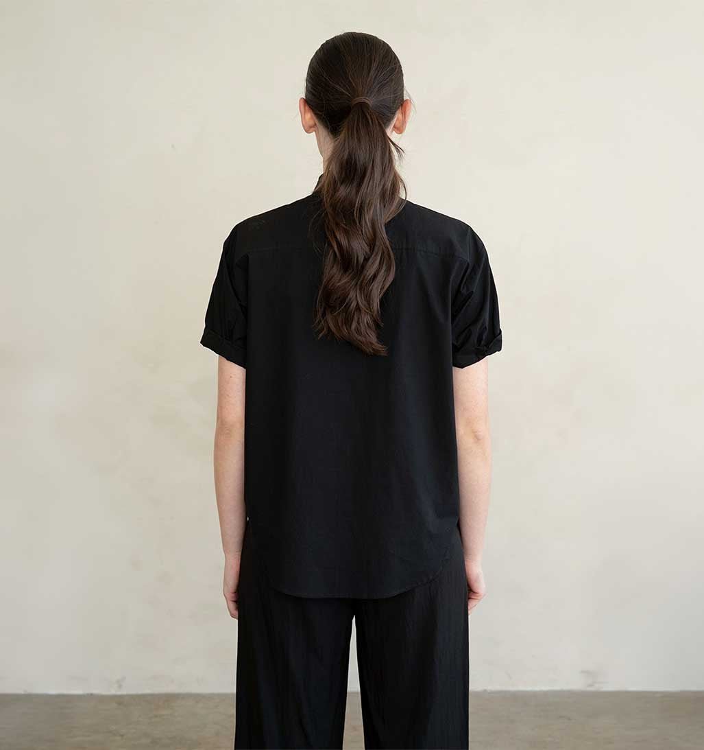 Rolled Short Sleeve Button - Up Shirt - Black - re - souL