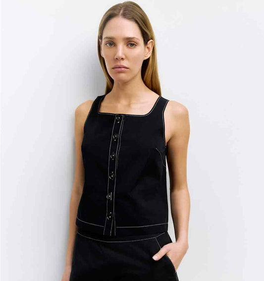 Romy Button Down Sleeveless Top - Black - re - souL
