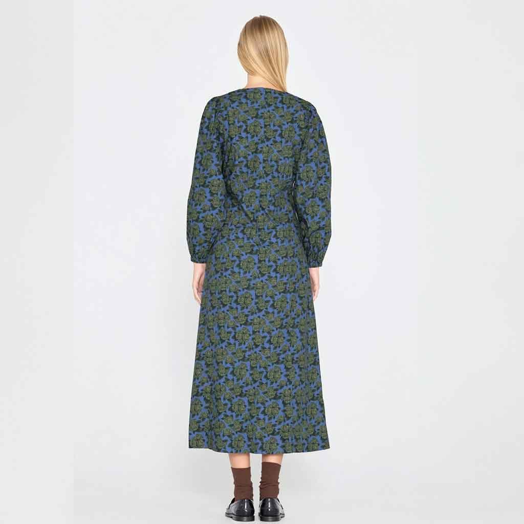 Roses Puff Sleeves Dress - Blue/Green - re - souL