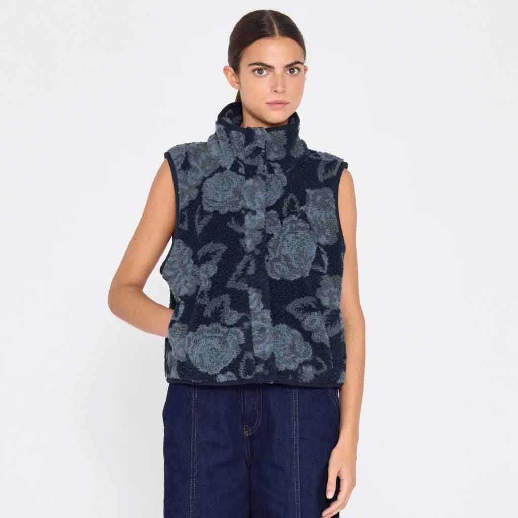 Roses Sherpa Vest - Blue - re - souL