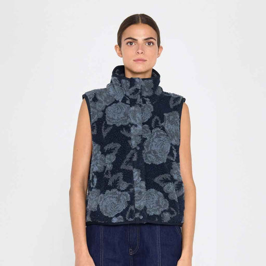 Roses Sherpa Vest - Blue - re - souL