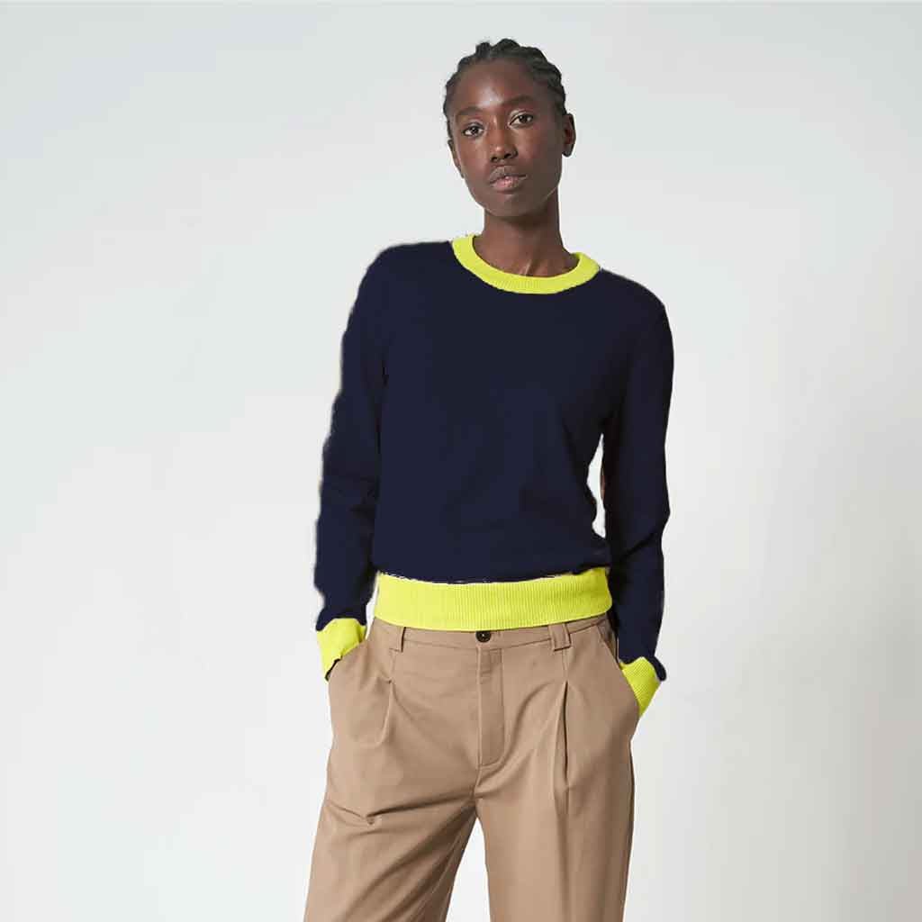 Saliu Crewneck Sweater - Navy/Lime - re - souL