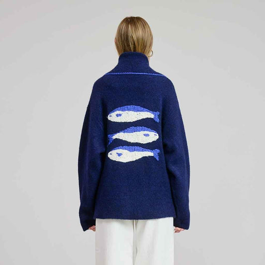 Sardine Cardigan - Navy - re - souL