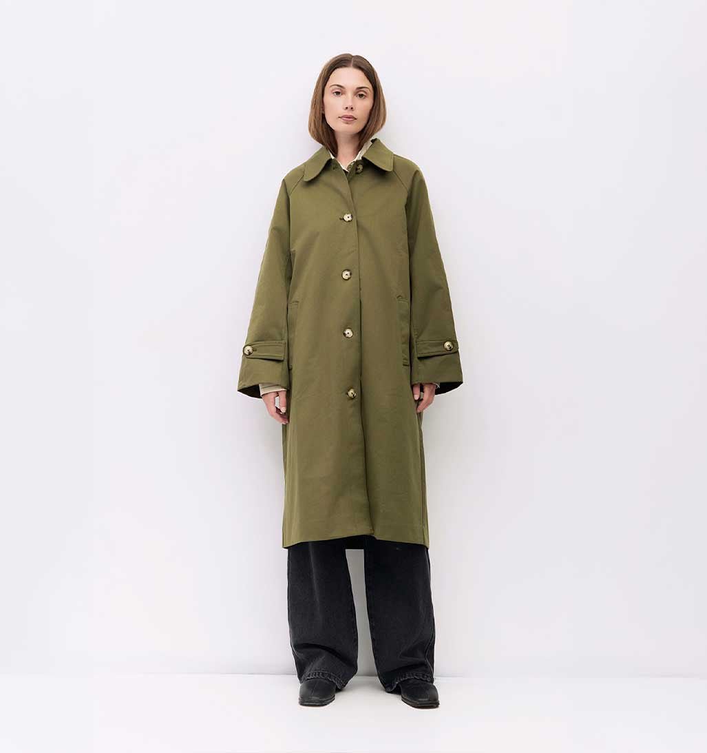 Serena Long Coat - Olive - re - souL