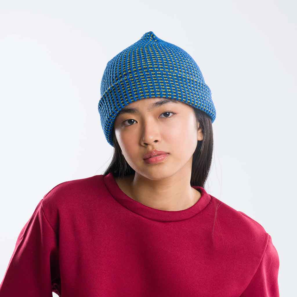 Simple Grid Knit Beanie - Cobalt - re - souL