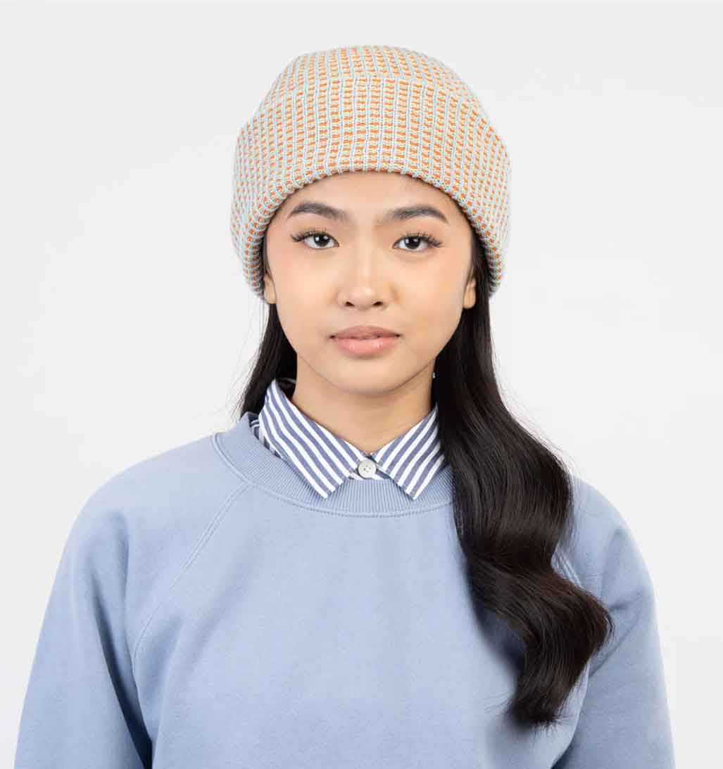 Simple Grid Knit Beanie - Stone Blue - re - souL