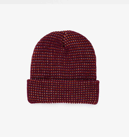 Simple Grid Knit Beanie - Wine Red - re - souL