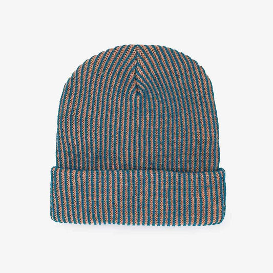 Simple Rib Beanie - Teal/Peach - re - souL