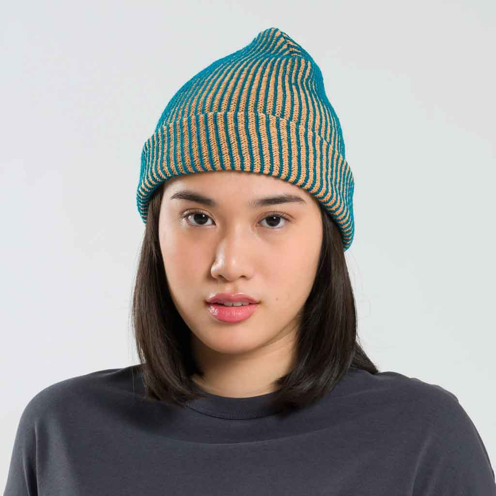 Simple Rib Beanie - Teal/Peach - re - souL