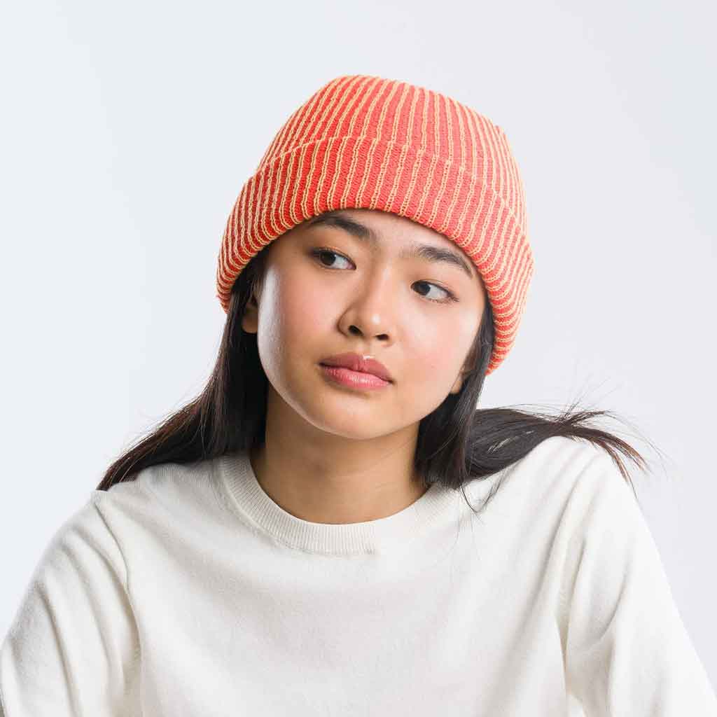 Simple Rib Knit Beanie - Camel/Poppy - re - souL