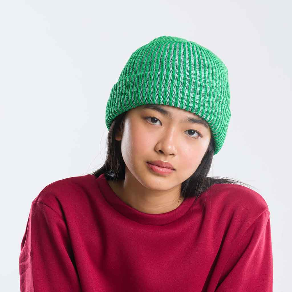 Simple Rib Knit Beanie - Kelly/ Stone Blue - re - souL