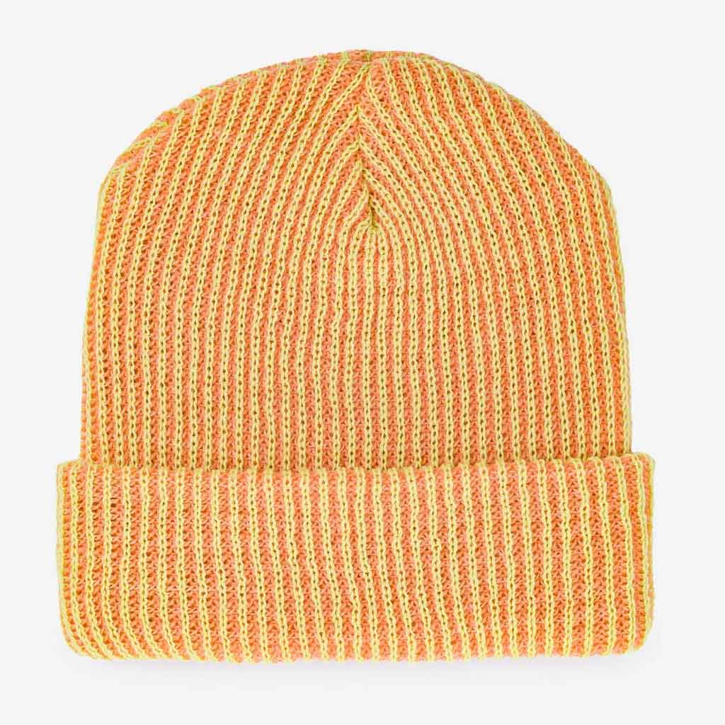 Simple Rib Knit Beanie - Peach/Lime - re - souL