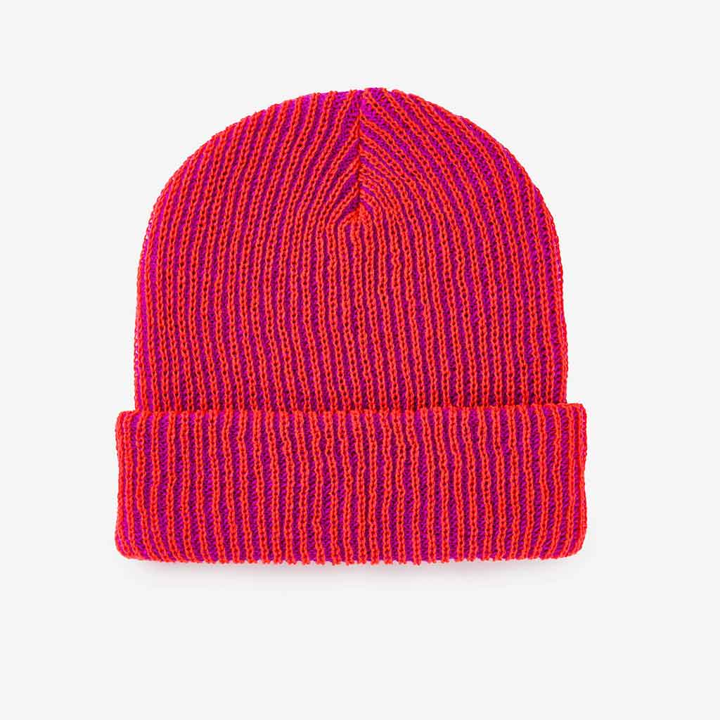 Simple Rib Knit Beanie - Poppy/Magenta - re - souL