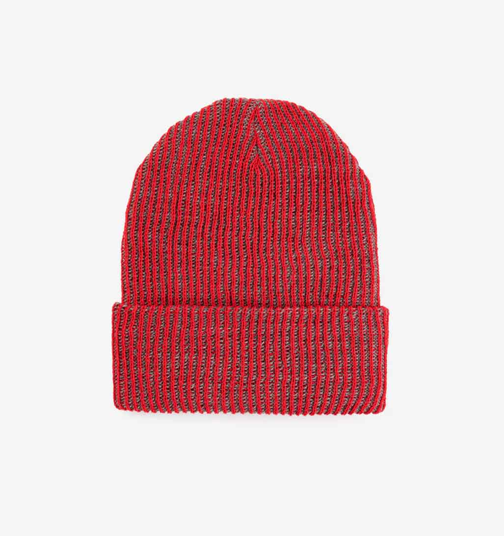 Simple Rib Knit Beanie - Red/Grey - re - souL