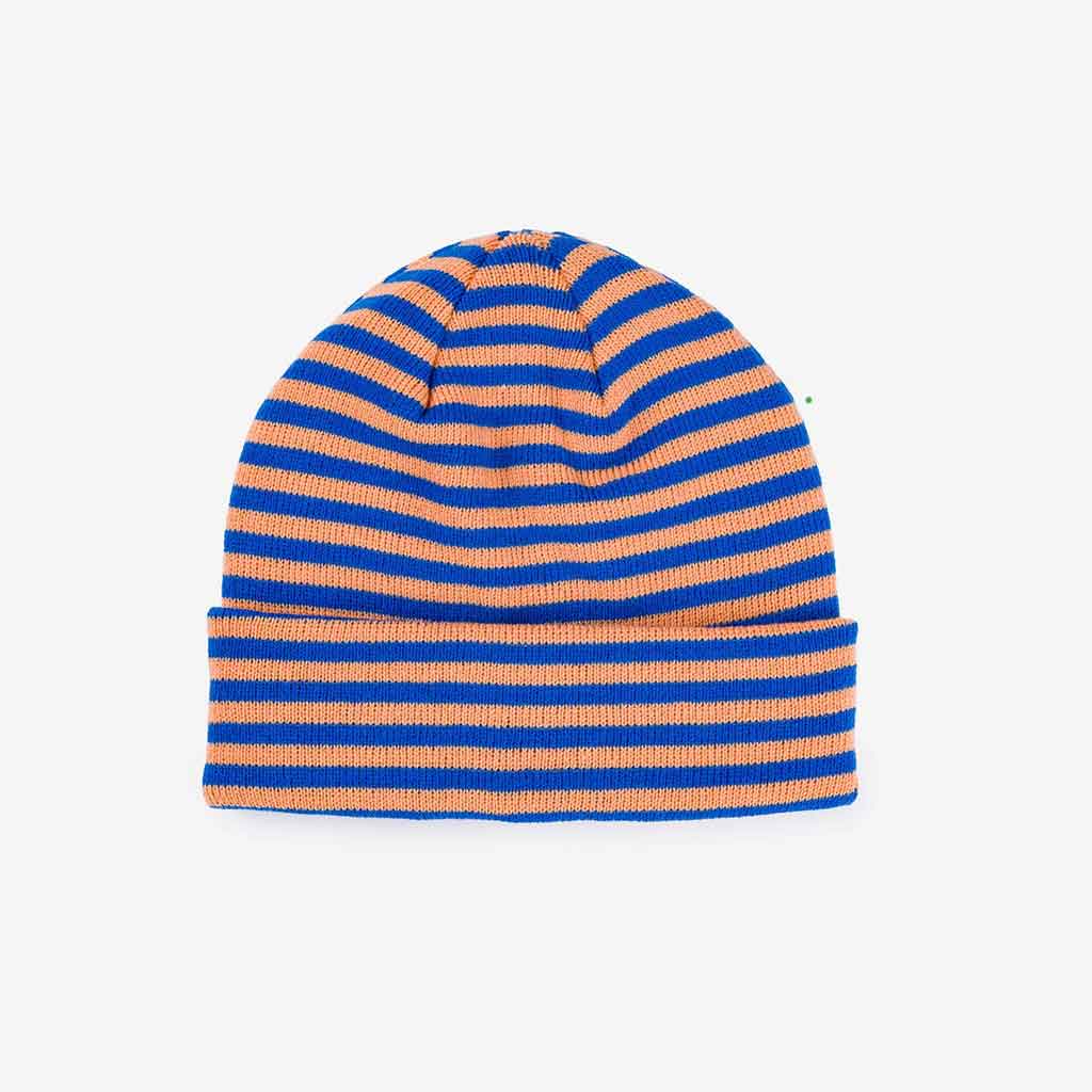 Simple Stripe Knit Beanie - Peach/Cobalt - re - souL