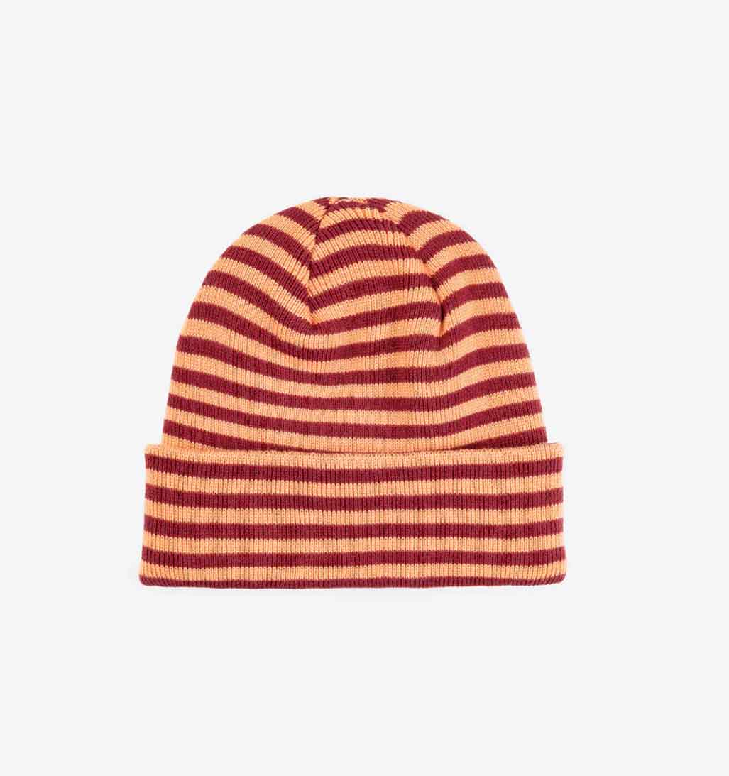 Simple Stripe Knit Beanie - Peach/Red - re - souL
