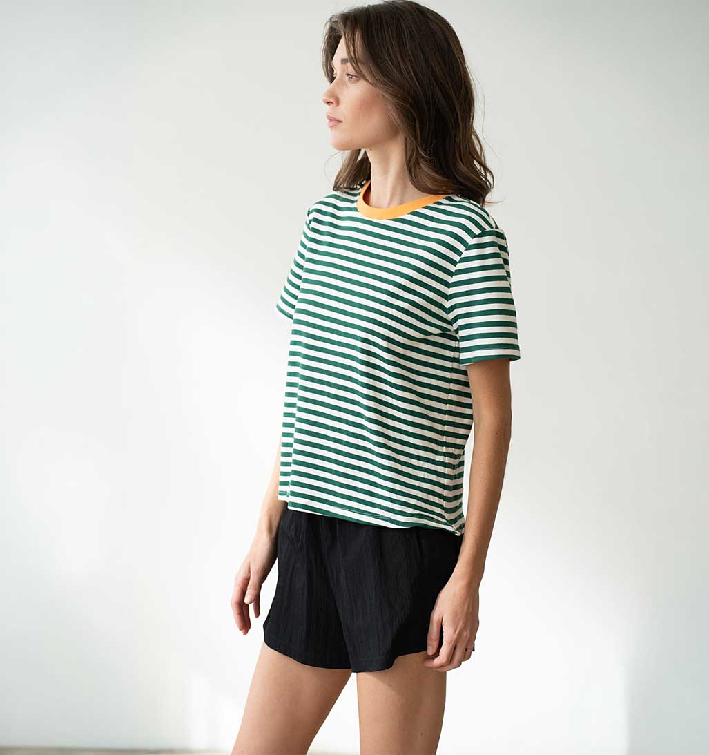 Soft Crew Neck T-Shirt - Green Stripe - re - souL